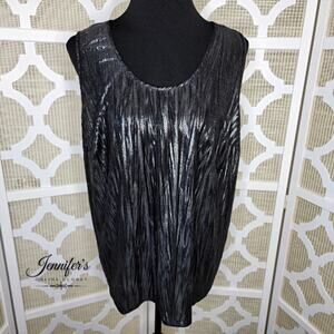 Susan Graver Metallic Black Crinkle Scoop Neck Tank Top Size 1X
